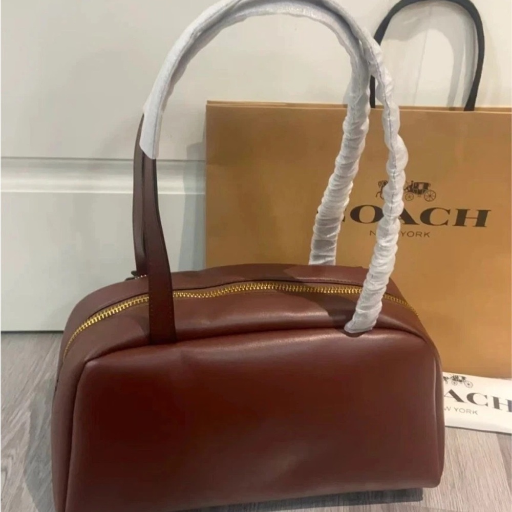 NEW ~ Twin Turn-Lock Coach Chestnut Leather Satchel (Large Size) - Picture 6 of 9